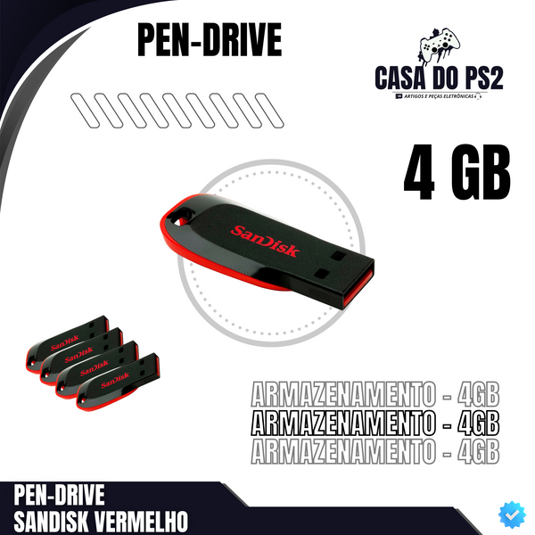 PEN-DRIVE SANDISK VERMELHO [ARMAZENAMENTO - 4GB]